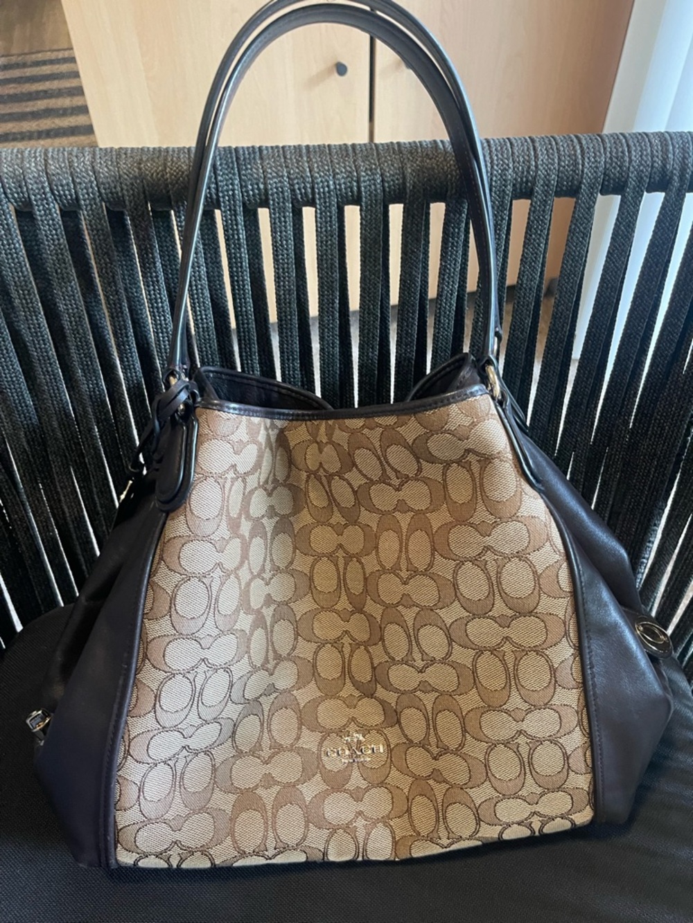 Coach Signature Canvas Tote in Khaki and Brown jacquard print